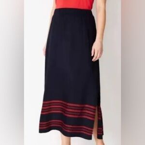 J Jill Maxi Skirt Linen Blend LagenLook Black Red Stripe Side Slits Womens Med